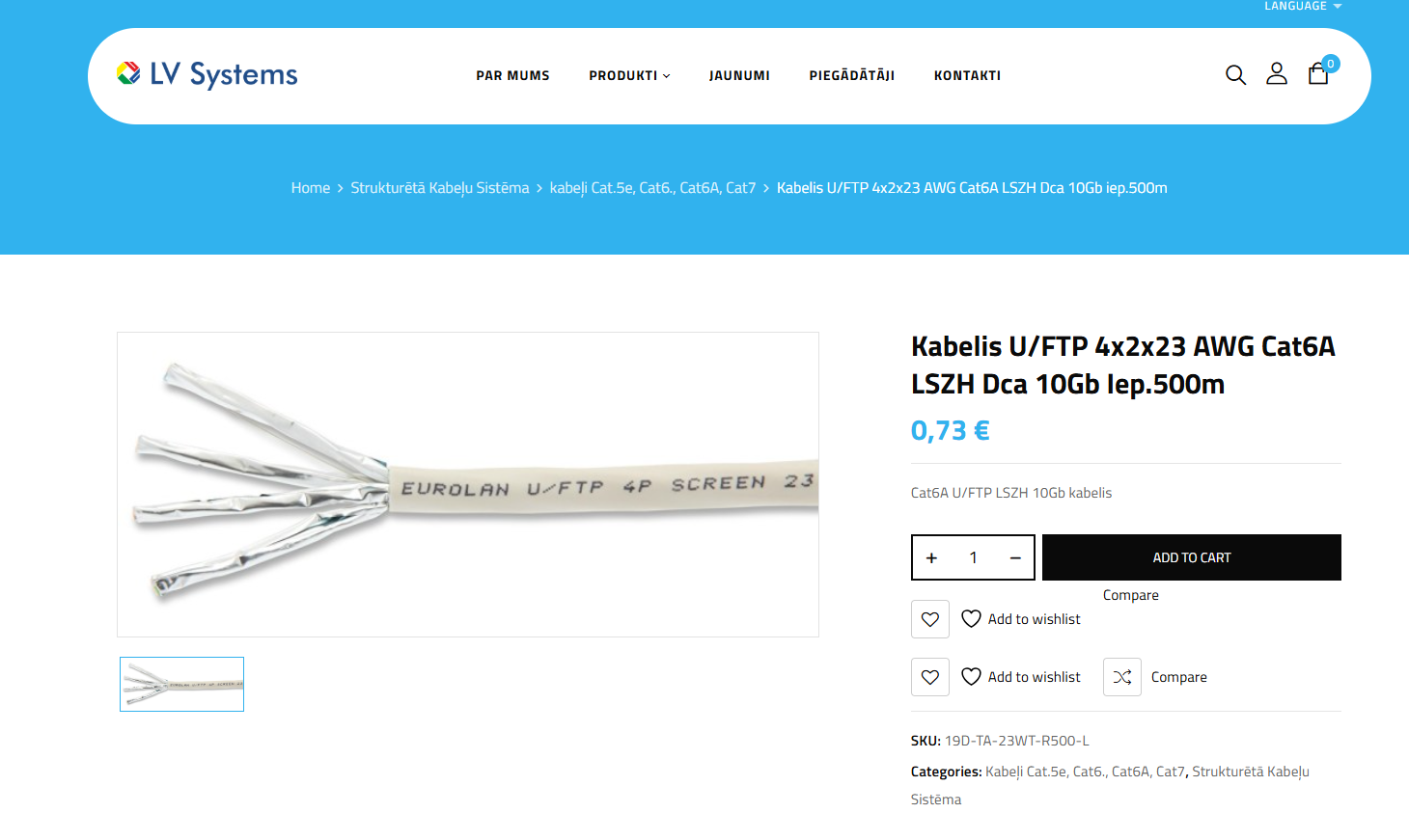 Produktdetaljsida med importerad Excel-data