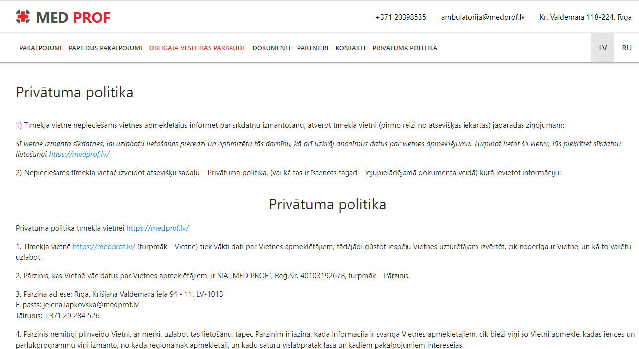 Sida för implementering av sekretesspolicy som beskriver användardatapraktiker och information om cookies.