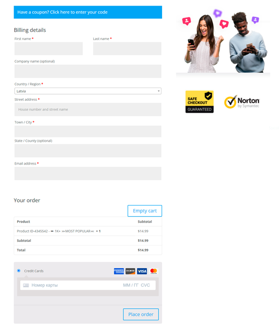 WooCommerce kassa sida